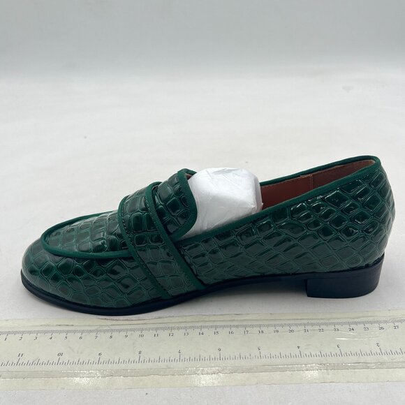 Emerald Green Embossed Almond Toe Slip On Moccasins Low Heel Comfy Formal Shoes - Picture 1 of 7